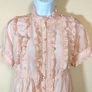Eduardo Blanco 100% Silk Regency Vibe Ruffled Top, Size Large